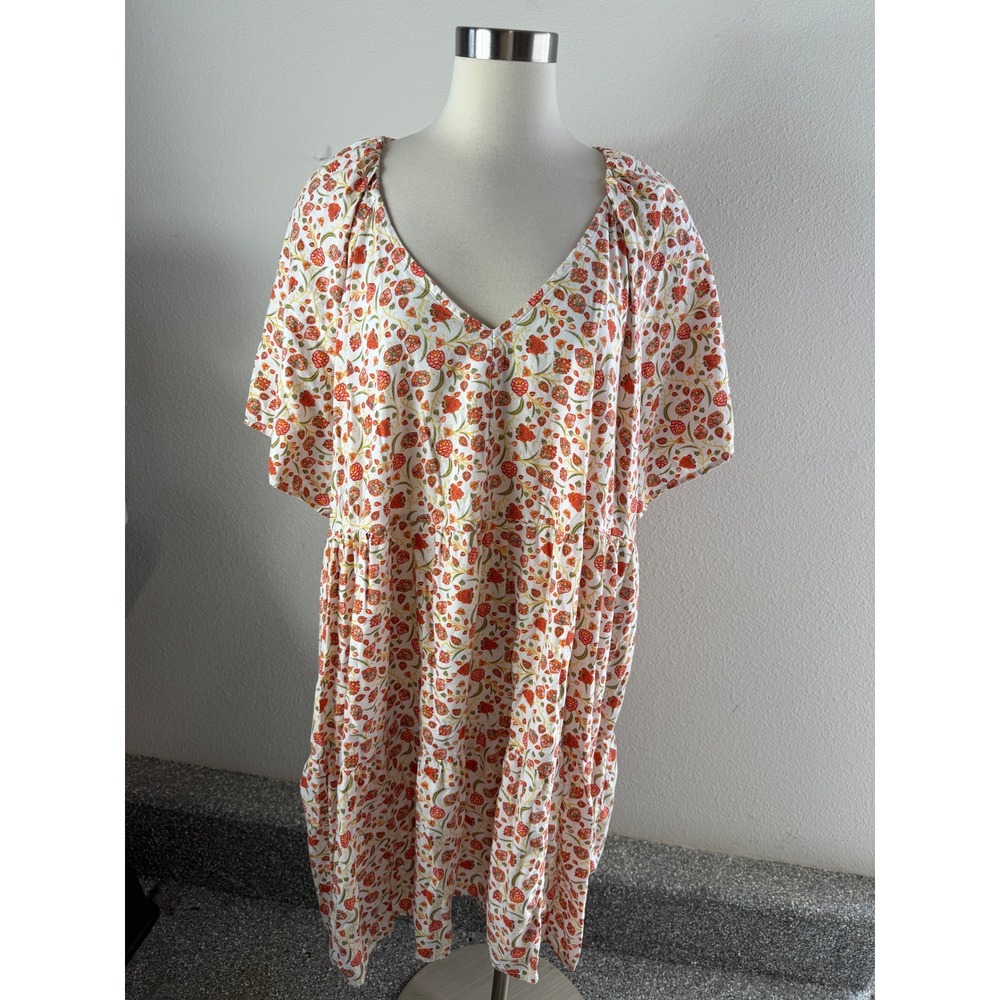 Old Navy Womens Plus 3X Floral Tiered Swing Dress Red Orange V Neck Pockets